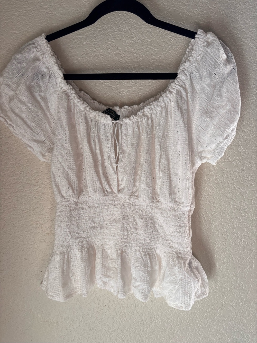Ralph Lauren  milkmaid eyelet White Peasant Smocked Waist Top 100% cotton- Women
